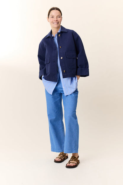 Women's Button-Down Shirt One Hundred Percent Cotton Poplin - Sky