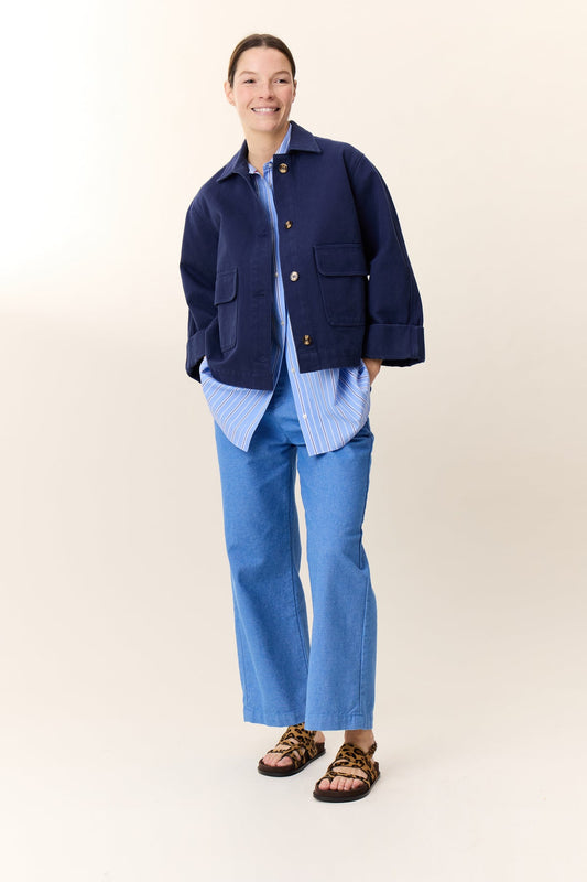 Women's Button-Down Shirt One Hundred Percent Cotton Poplin - Sky