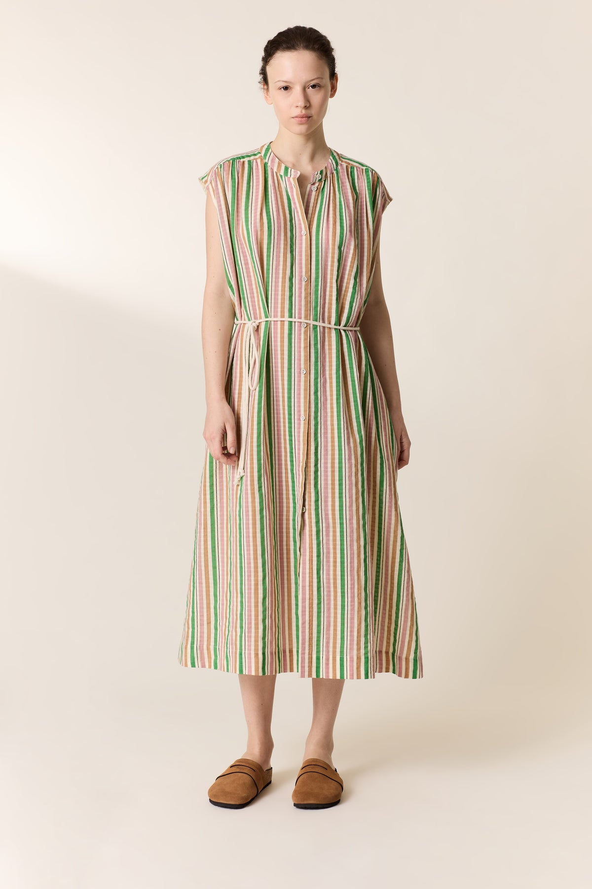 Women's Maxi Dress 100 Percent Cotton Poplin - Mint Leaf Multi
