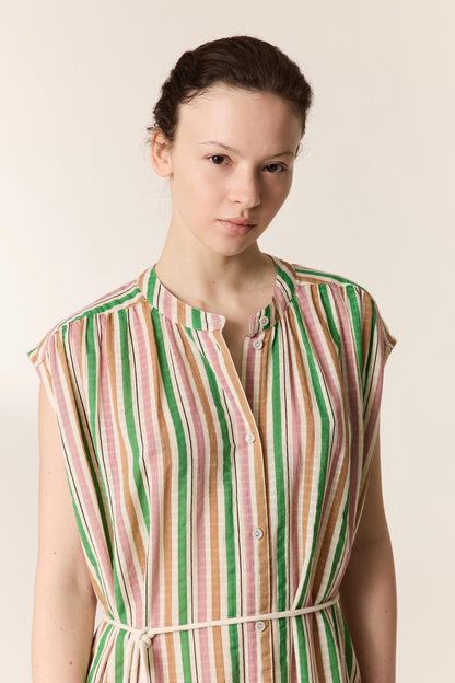 Women's Maxi Dress 100 Percent Cotton Poplin - Mint Leaf Multi