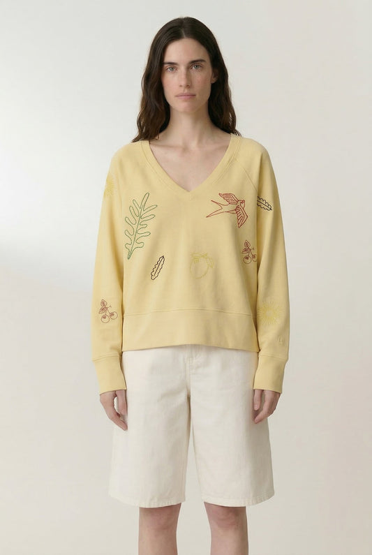 Women's Sweatshirt 100 Percent Cotton Fleece - Lemon Yellow