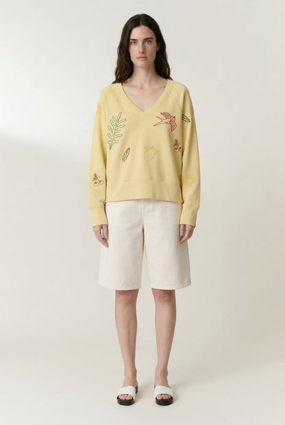 Women's Sweatshirt 100 Percent Cotton Fleece - Lemon Yellow