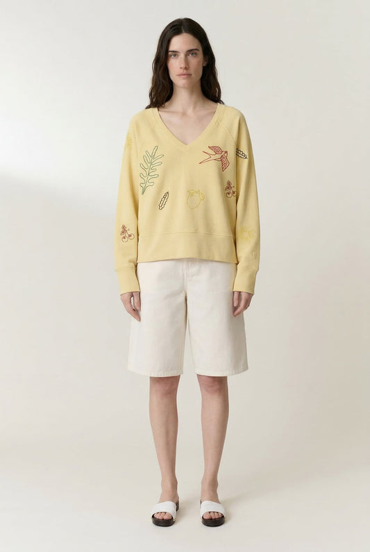 Women's Sweatshirt 100 Percent Cotton Fleece - Lemon Yellow
