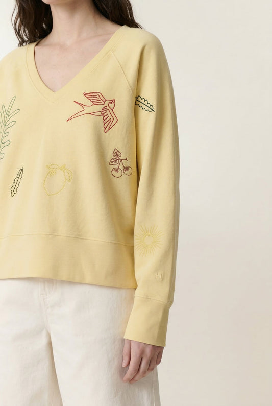 Women's Sweatshirt 100 Percent Cotton Fleece - Lemon Yellow