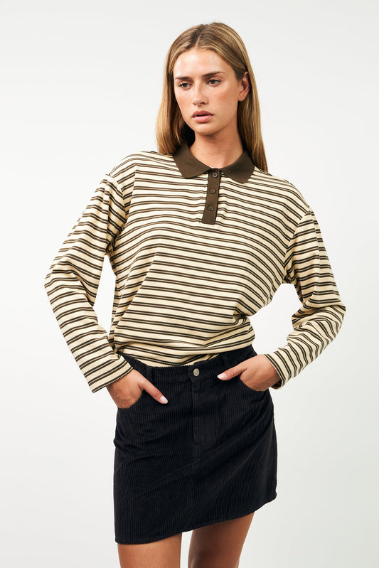 Tshirt Mobyll Polo Ls Dark-Mokka