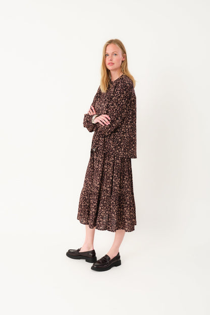 Skirt Morningll Mid Fl Dark-Mokka