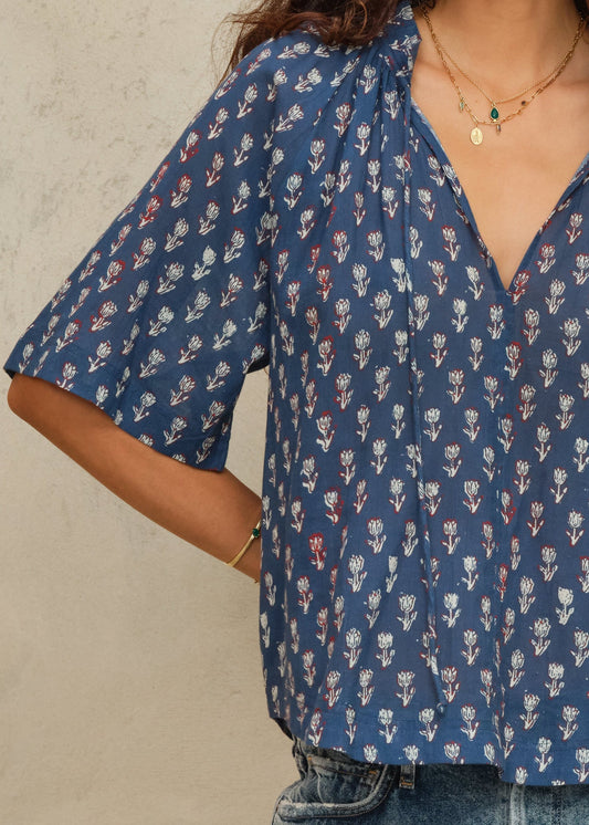 Blouse Ari Print Ss Top Indigo