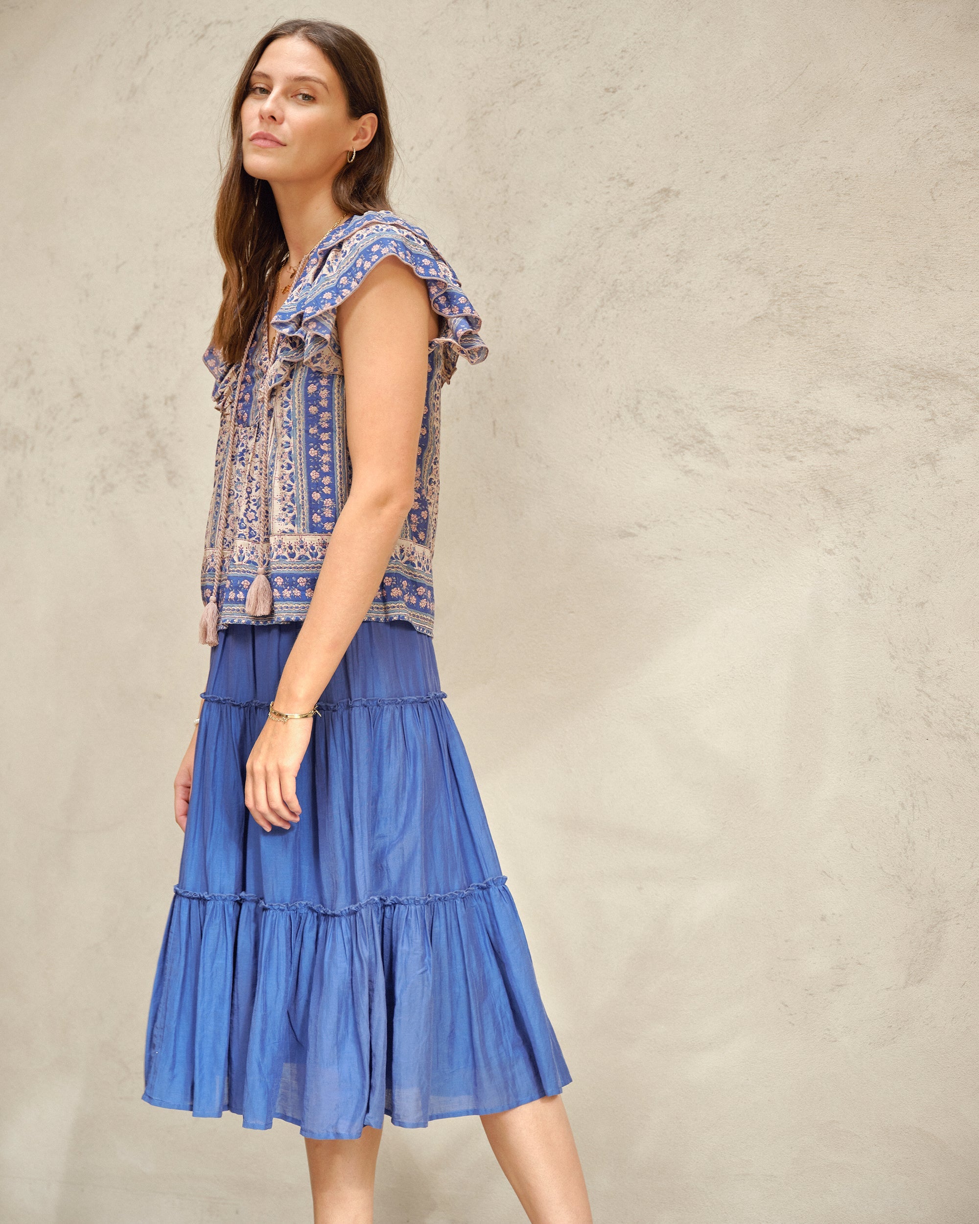Skirt Della Midi Blue – RUE MADAME | BOUTIQUE PARISIENNE