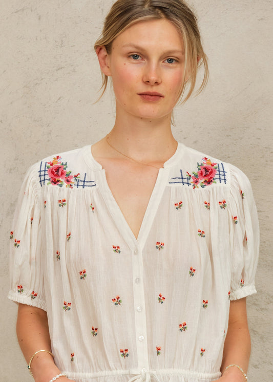 Blouse Harlie Ss Top Ecru-Multi