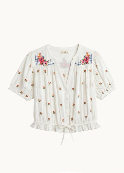Blouse Harlie Ss Top Ecru-Multi