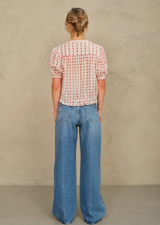 Blouse Karla Gather Top Ecru-Red