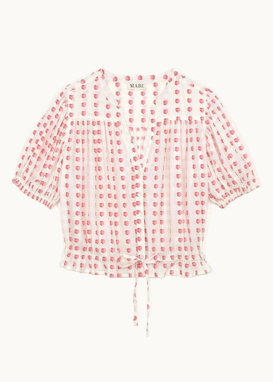 Blouse Karla Gather Top Ecru-Red