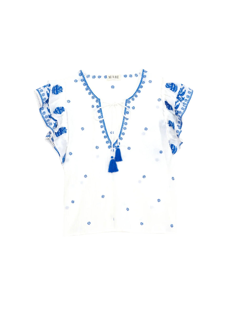 Blouse 6499143 Mina Emb Ss Top Ivory-Blue