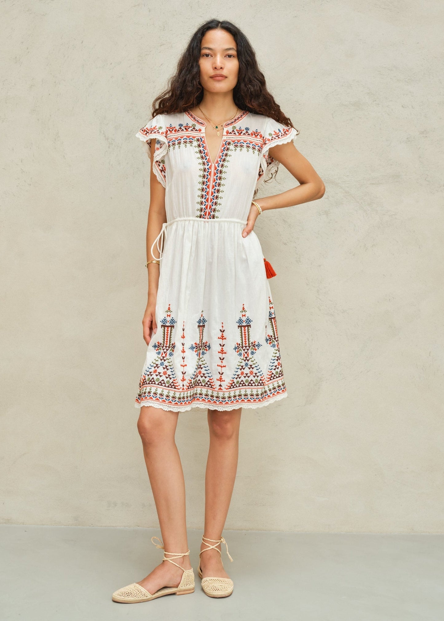 Dress Rani Emb Dress Ecru-Multi