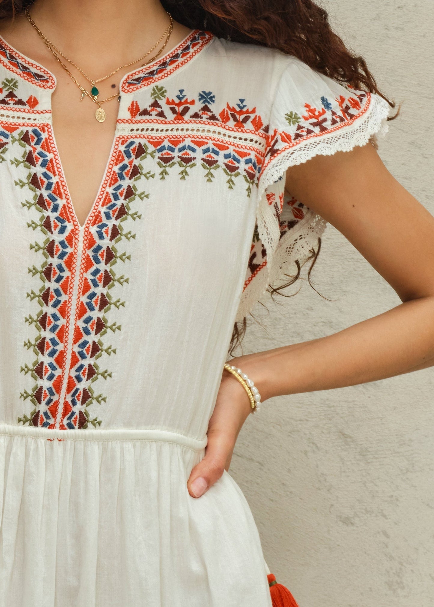 Dress Rani Emb Dress Ecru-Multi