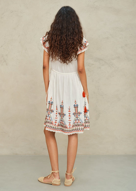 Dress Rani Emb Dress Ecru-Multi