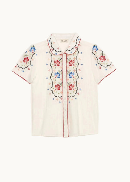 Blouse Ruby Emb Ss Top Ecru-Multi