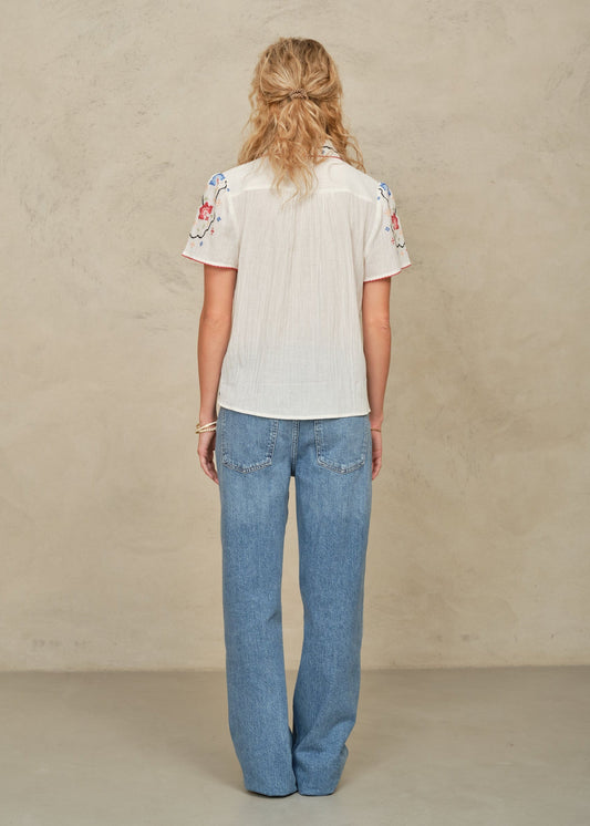 Blouse Ruby Emb Ss Top Ecru-Multi