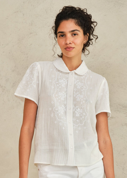 Blouse Ruby Emb Ss Top Ecru-White