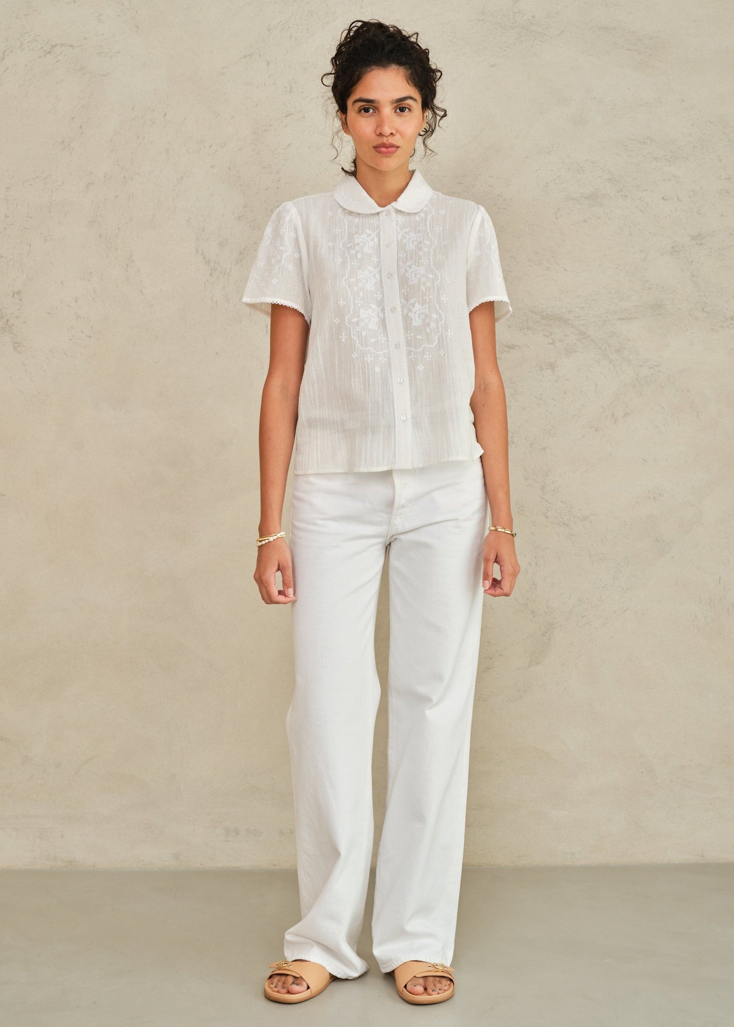 Blouse Ruby Emb Ss Top Ecru-White