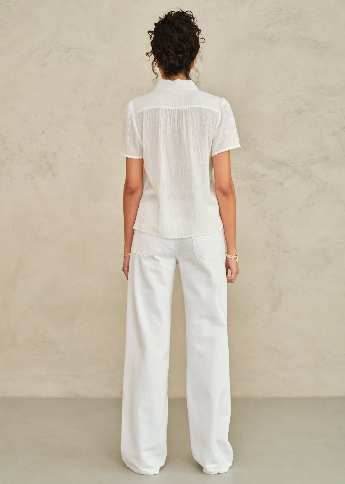 Blouse Ruby Emb Ss Top Ecru-White