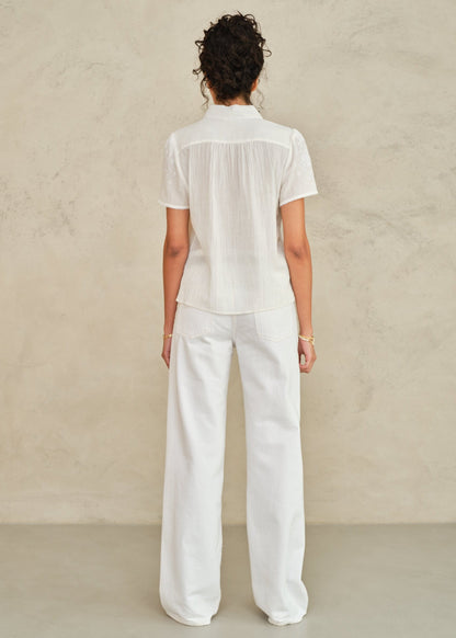 Blouse Ruby Emb Ss Top Ecru-White