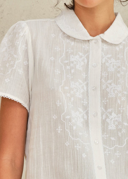 Blouse Ruby Emb Ss Top Ecru-White