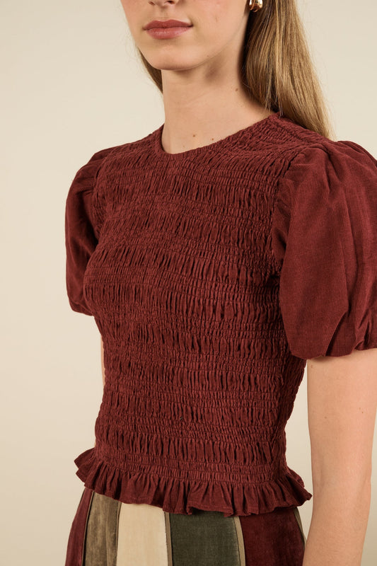 Blouse Baila Top Burgundy-Corduroy