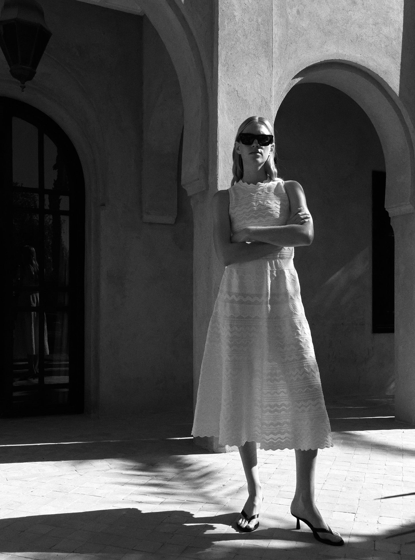 Molli Women’s Cecilia Pointelle Knit Midi Dress 91% Cotton -  White Milk