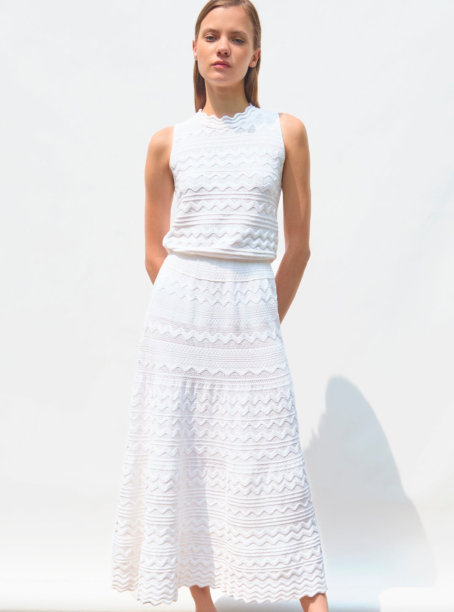 Molli Women’s Cecilia Pointelle Knit Midi Dress 91% Cotton -  White Milk