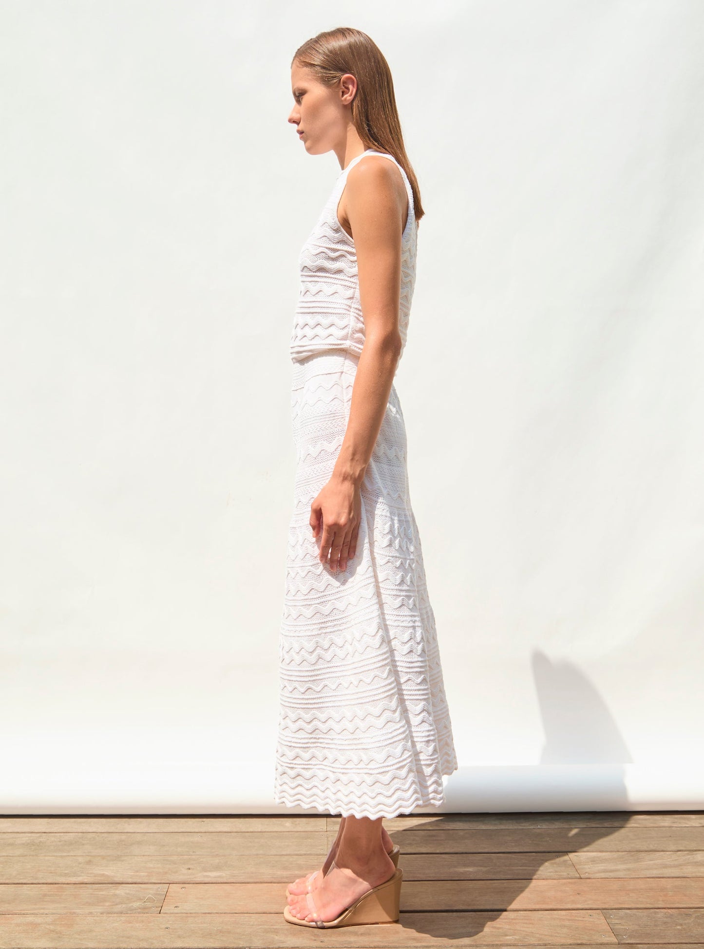 Molli Women’s Cecilia Pointelle Knit Midi Dress 91% Cotton -  White Milk