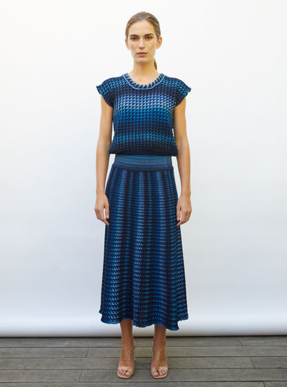 Molli Women's Skirt Cocktail A-Line Midi Knit Cotton Wool - Midnight-Denim