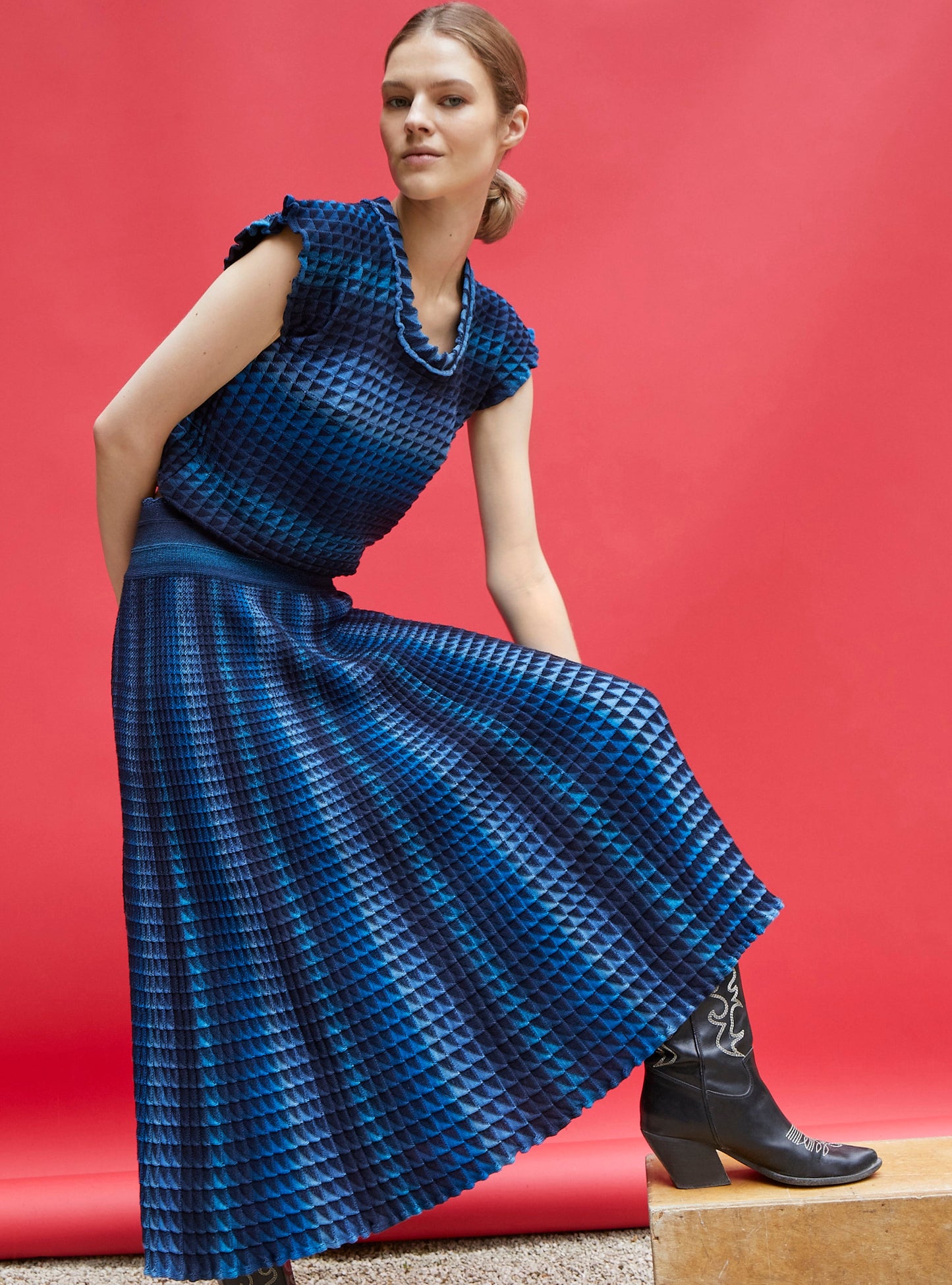 Molli Women's Skirt Cocktail A-Line Midi Knit Cotton Wool - Midnight-Denim