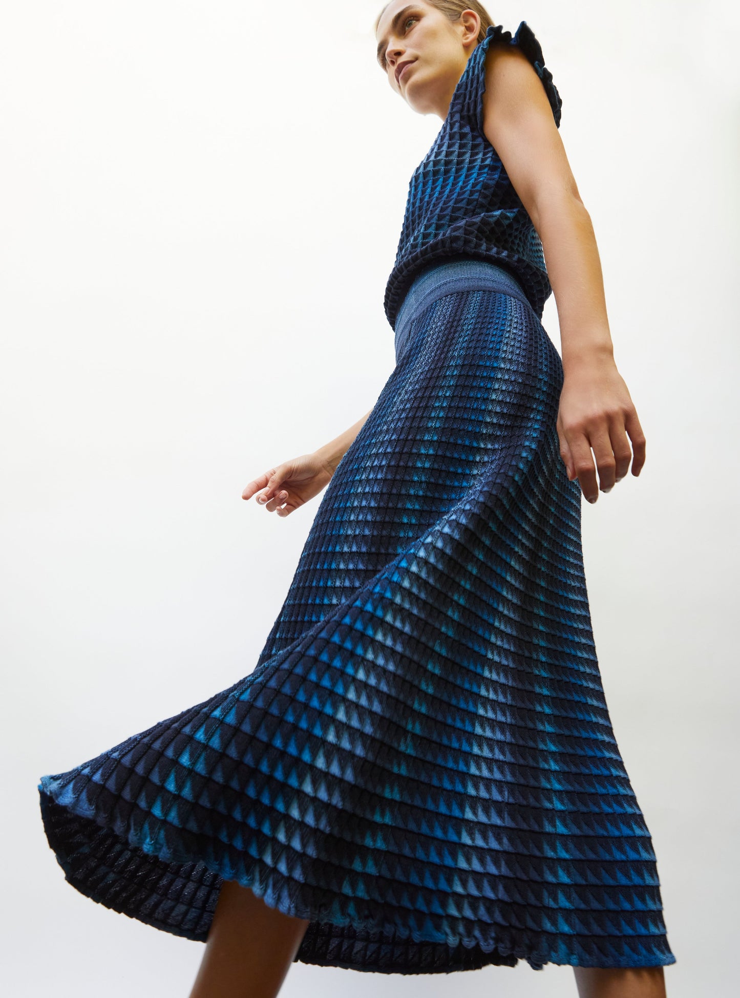 Molli Women's Skirt Cocktail A-Line Midi Knit Cotton Wool - Midnight-Denim