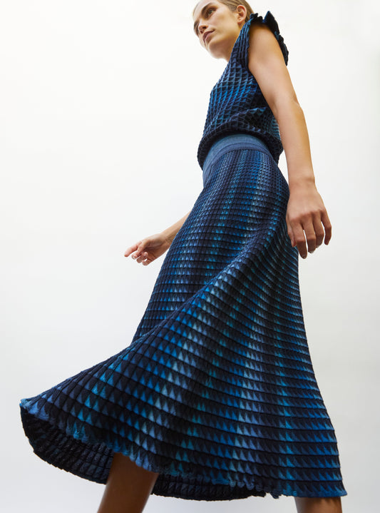 Molli Women's Skirt Cocktail A-Line Midi Knit Cotton Wool - Midnight-Denim