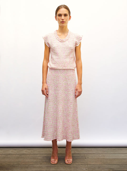 Women's Skirt Printed Rayon Yarn - Natural-Pink-Multi