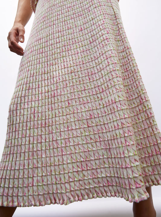 Women's Skirt Printed Rayon Yarn - Natural-Pink-Multi