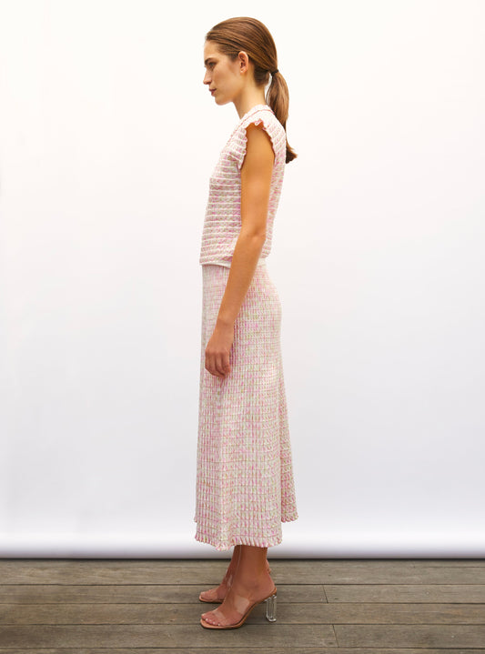 Women's Skirt Printed Rayon Yarn - Natural-Pink-Multi