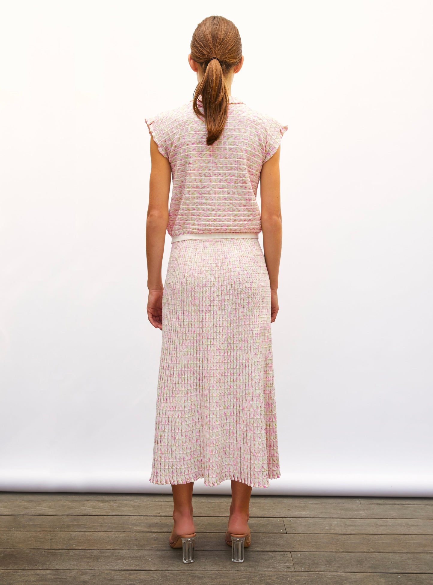 Women's Skirt Printed Rayon Yarn - Natural-Pink-Multi