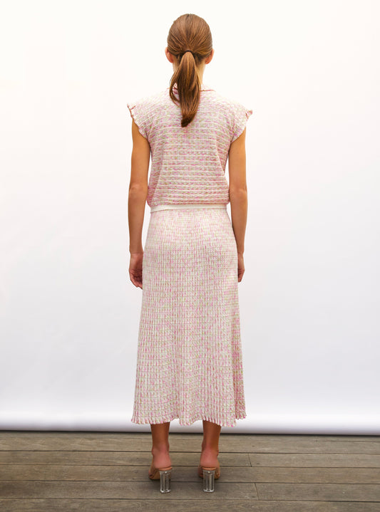 Women's Skirt Printed Rayon Yarn - Natural-Pink-Multi