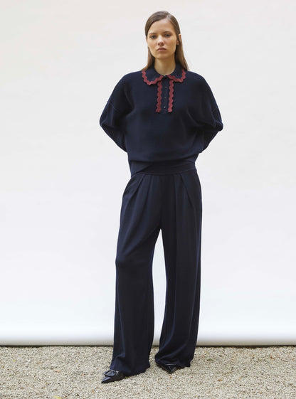 Molli Women's Lauren Fluid Knit Pants 100% Extra-Fine Virgin Wool -  Blue Midnight