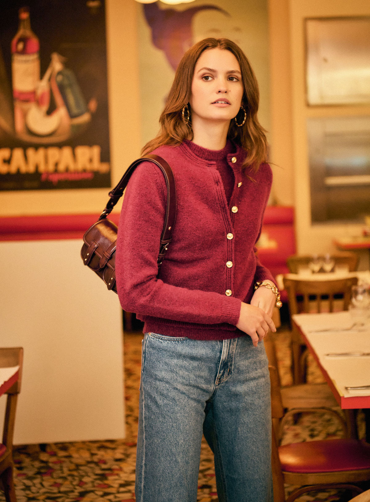 Petite Mendigote | Myriam Gold-Button Cardigan Vest Wine