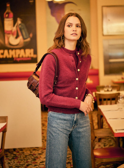 Petite Mendigote | Myriam Gold-Button Cardigan Vest Wine
