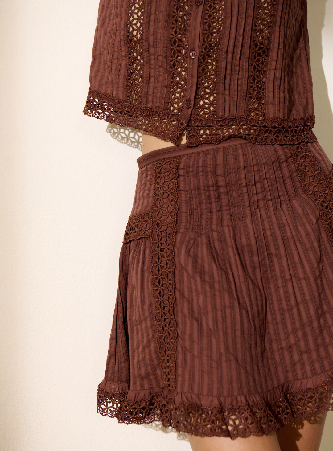 Women's Skirt Fluid Lightweight Openwork Rayon Blend - Brown
