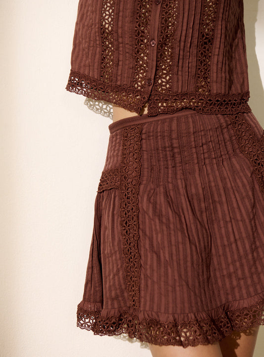 Women's Skirt Fluid Lightweight Openwork Rayon Blend - Brown
