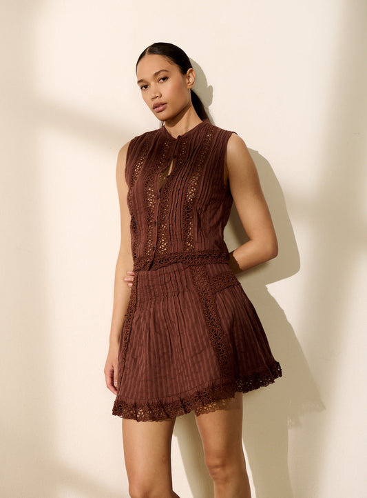 Women's Skirt Fluid Lightweight Openwork Rayon Blend - Brown