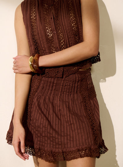 Women's Skirt Fluid Lightweight Openwork Rayon Blend - Brown