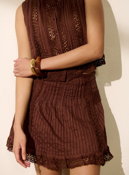 Women's Skirt Fluid Lightweight Openwork Rayon Blend - Brown