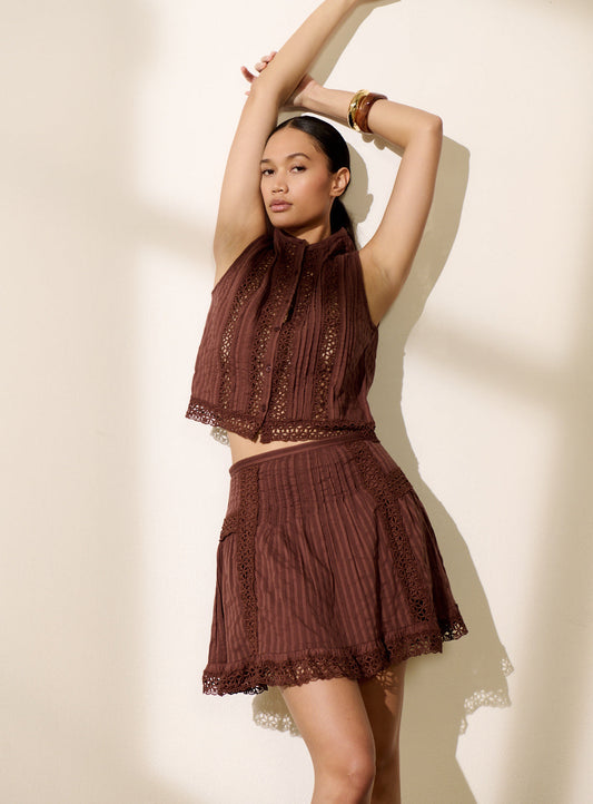 Women's Skirt Fluid Lightweight Openwork Rayon Blend - Brown