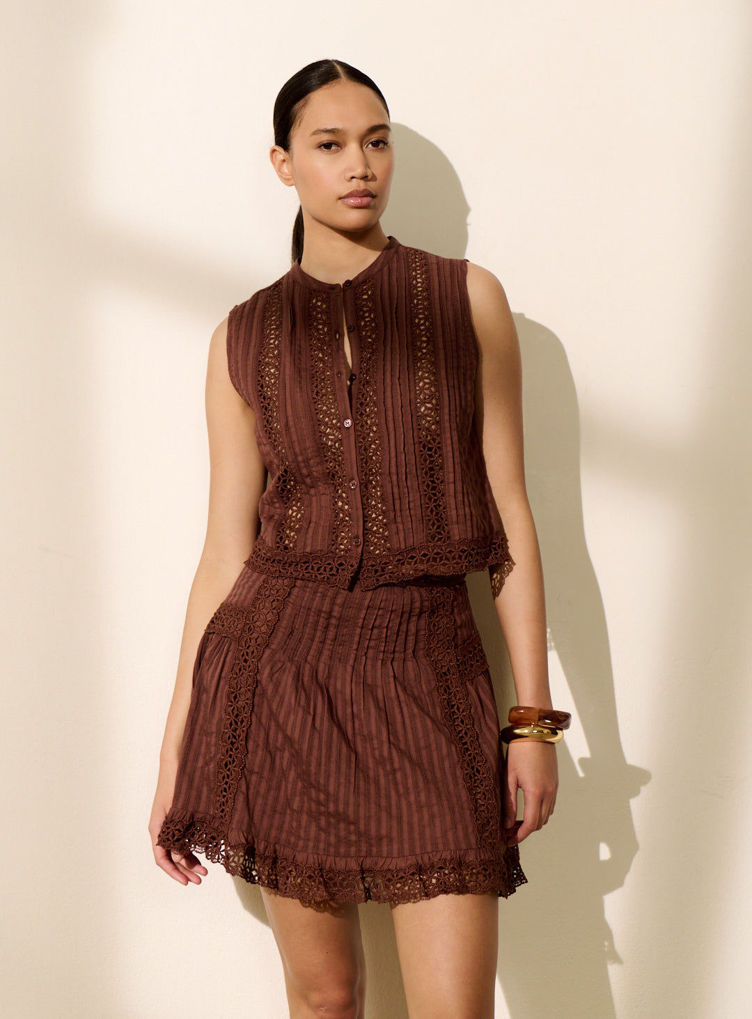 Women's Skirt Fluid Lightweight Openwork Rayon Blend - Brown